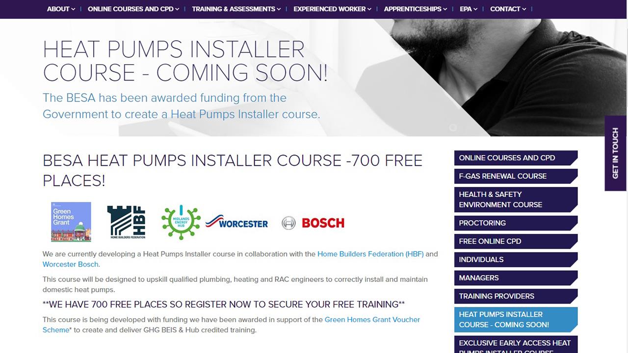 BESA to offer free online heat pump installer training course image
