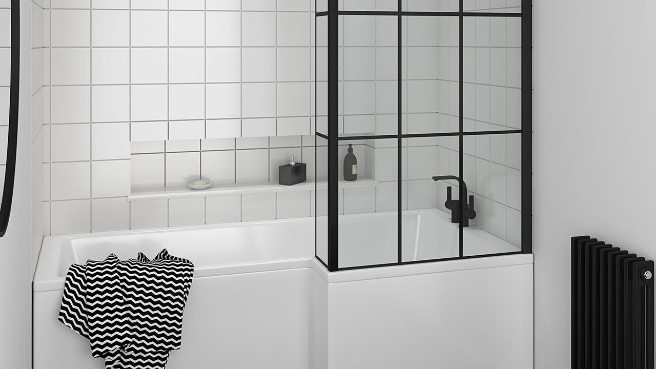 Matt black bath screens collection launched by Essential Bathrooms image